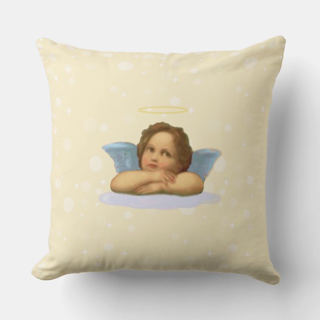 Stylish Raphael Cherub & Light Orbs on Ivory Throw Pillow (Front)