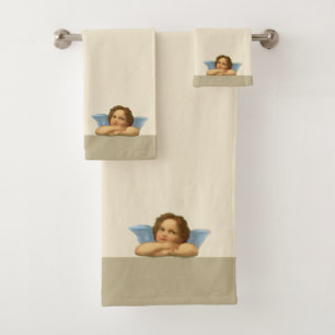 Stylish Raphael Cherub on Beige Bath Towel Set