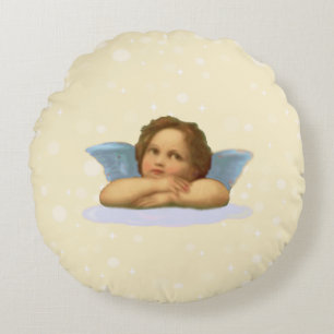 Stylish Raphael Cherub  on Light Beige Round Pillow