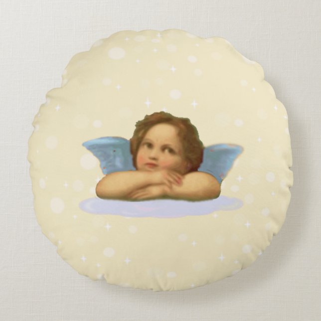 Stylish Raphael Cherub  on Light Beige Round Pillow (Front)