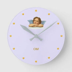 Stylish Raphael Cherub on Light Periwinkle Round Clock