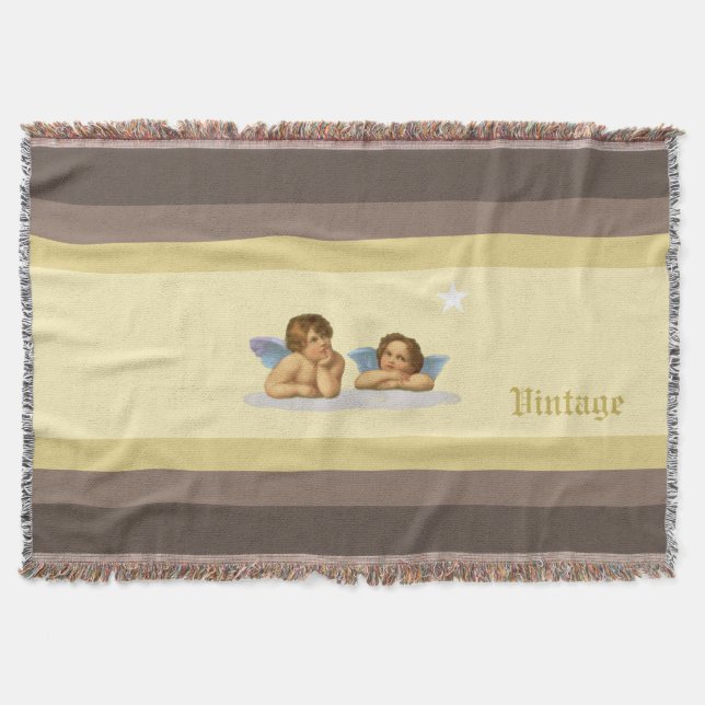 Stylish Raphael cherubs on ivory and brown shades Throw Blanket (Front)
