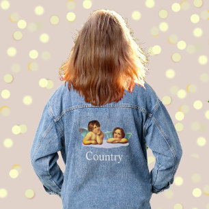 Stylish Raphael Cherubs & Typography Denim Jacket