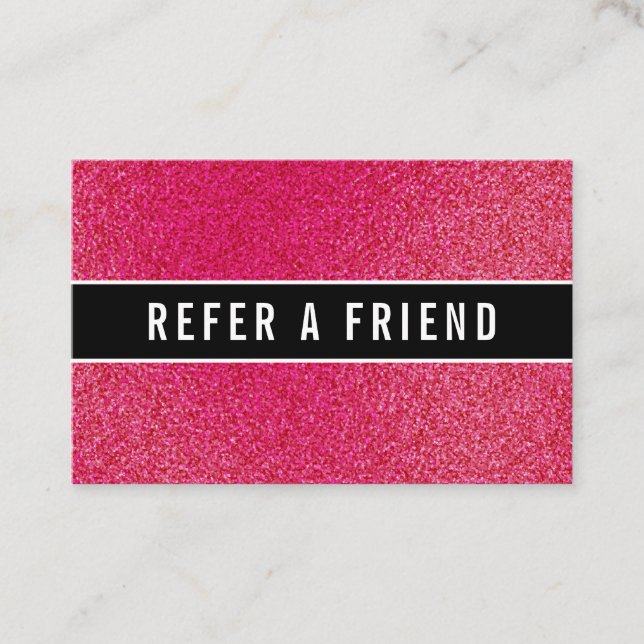 Stylish Raspberry glitter Salon Referral Customer Business Card (Front)