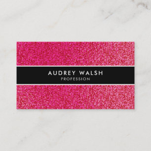 Stylish Raspberry pink glitter Black Striped Business Card