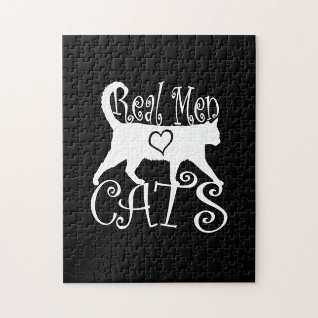 Stylish Real Men Love Cats on a black decor Jigsaw Puzzle (Vertical)