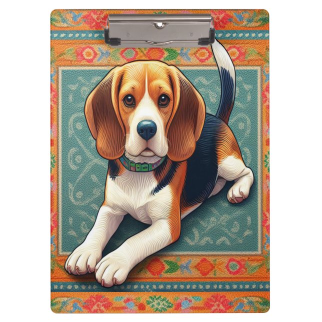 Stylish Realistic 3D Beagle Dog Colourful Border Clipboard (Front)