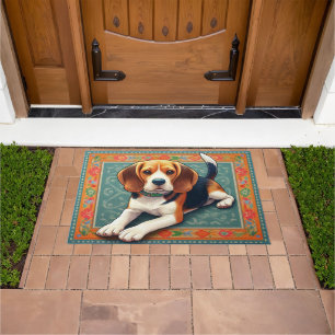 Stylish Realistic 3D Beagle Dog Colourful Border Doormat