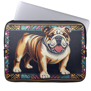 Stylish Realistic Bulldog with A Colourful Frame Laptop Sleeve