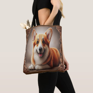Stylish Realistic Colourful Border Corgi Dog Browe Tote Bag