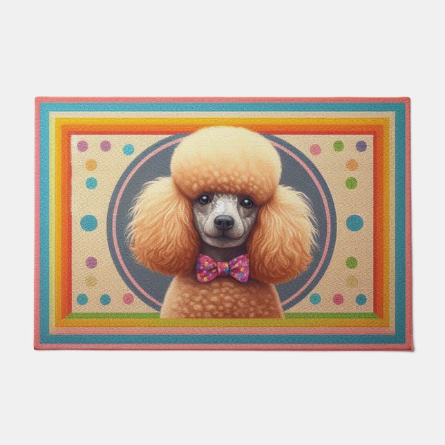 Stylish Realistic Cute Poodle Dog Colourful Border Doormat (Front)