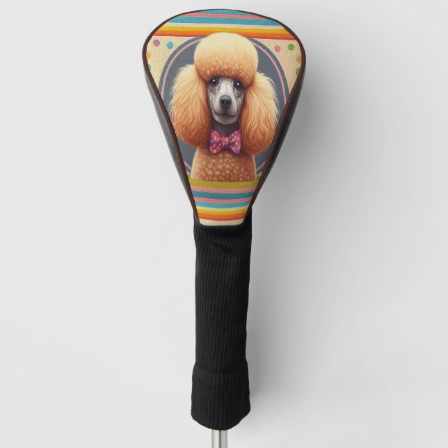 Stylish Realistic Cute Poodle Dog Colourful Border Golf Head Cover (Front)