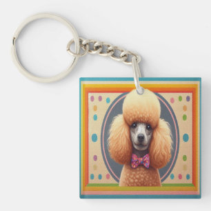 Stylish Realistic Cute Poodle Dog Colourful Border Keychain