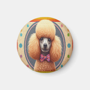 Stylish Realistic Cute Poodle Dog Colourful Border Magnet