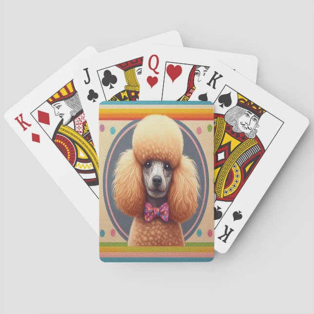 Stylish Realistic Cute Poodle Dog Colourful Border Playing Cards (Back)
