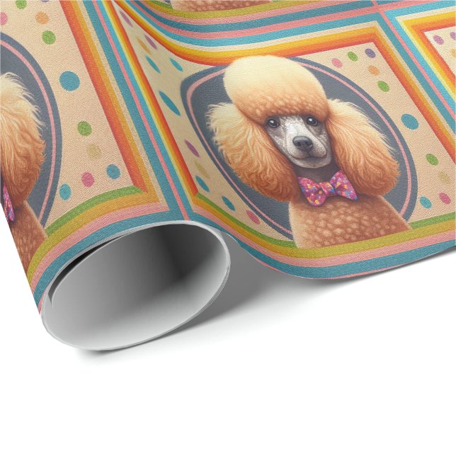 Stylish Realistic Cute Poodle Dog Colourful Border Wrapping Paper (Roll Corner)
