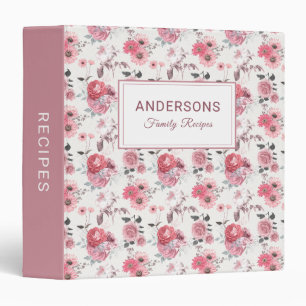 Stylish Recipe Floral Pink Roses Cookbook Binder