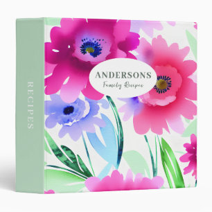 Stylish Recipe Pink Floral Watercolor Cookbook Binder