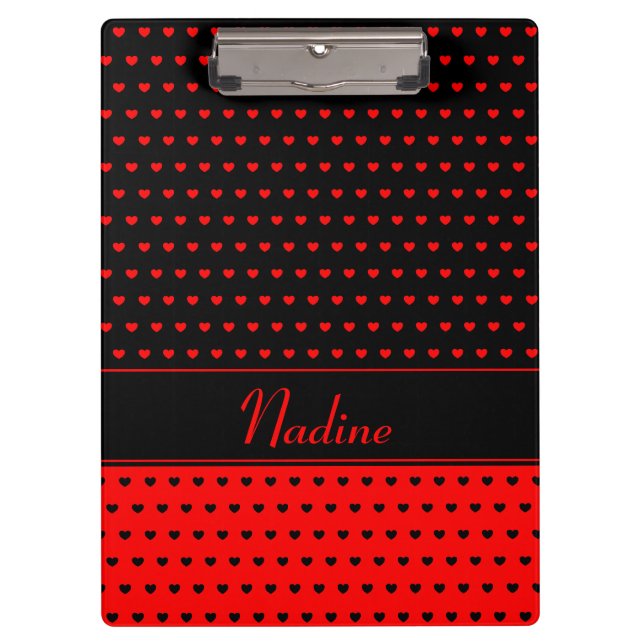 Stylish Red and Black Hearts, Name/ Text Template Clipboard (Front)