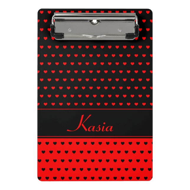 Stylish Red and Black Hearts, Name/ Text Template Mini Clipboard (Front)