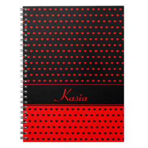 Stylish Red and Black Hearts, Name/ Text Template Notebook