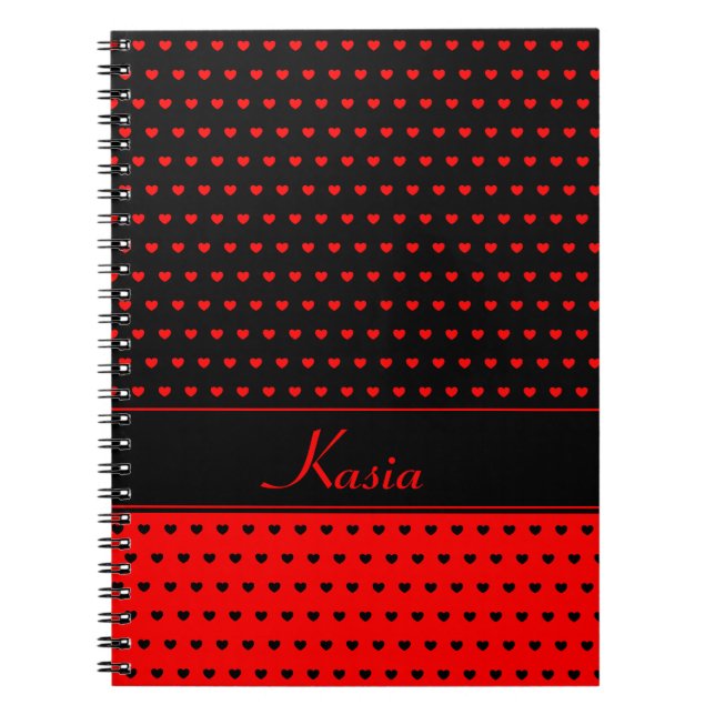 Stylish Red and Black Hearts, Name/ Text Template Notebook (Front)