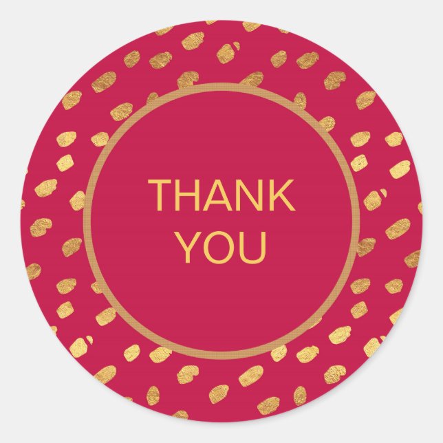 Stylish Red and Gold Thank You Sticker (Front)