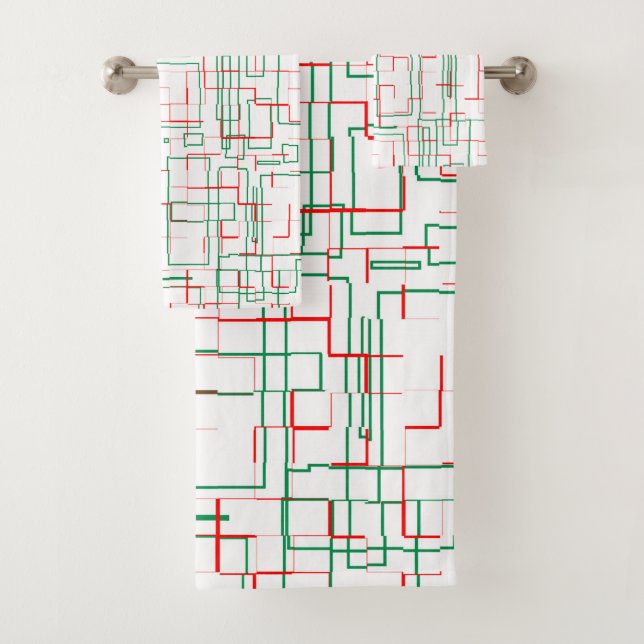 Stylish Red and Green Pattern  Bath Towel Set (Insitu)