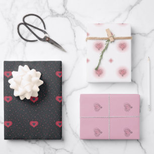 Stylish Red and Pink Heart Patterns Love themed Wrapping Paper Sheet