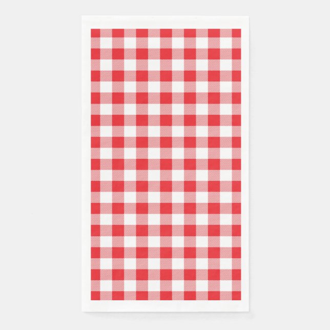 Stylish Red and White Chequered Guest Paper Napkin (Front)