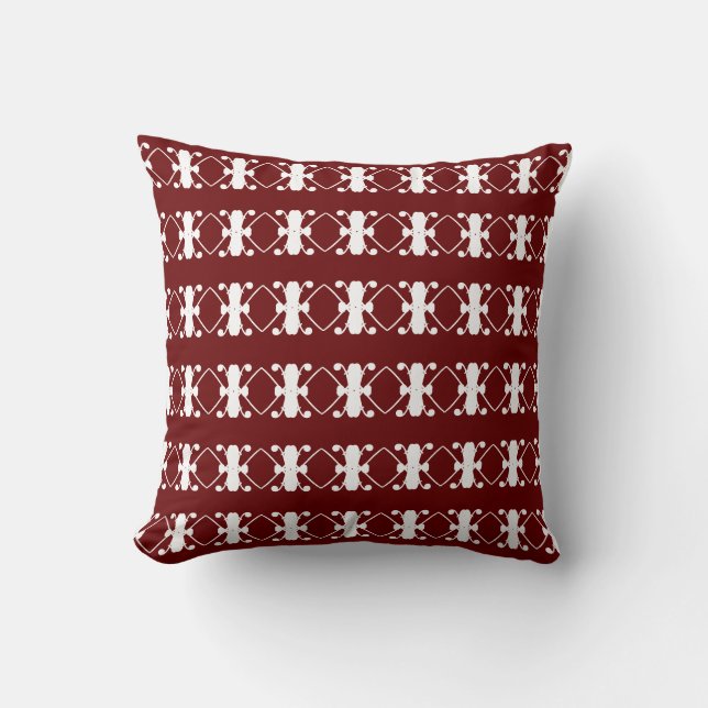 Stylish Red and White Diamond Pattern Throw Pillow (Front)