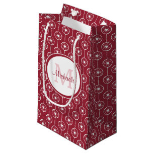 Stylish Red and White Hearts Monogram With Name Small Gift Bag