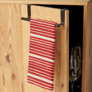 Stylish Red and White Stripes Festive Kitchen Towel
