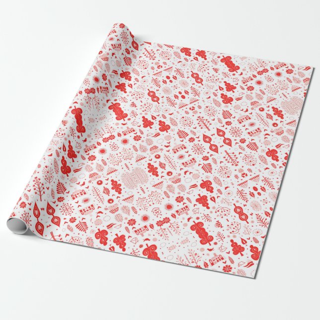 Stylish red and white xmas wrapping paper (Unrolled)