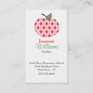 Stylish Red Argyle Apple Teacher Business Card