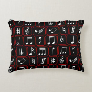 Stylish Red Black and White Geometric Music Notes Accent Pillow