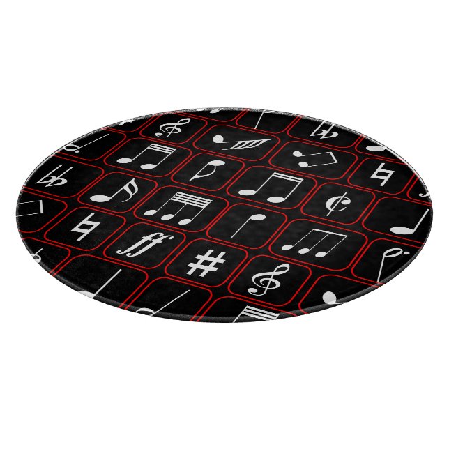 Stylish Red Black and White Geometric Music Notes Cutting Board (Corner)