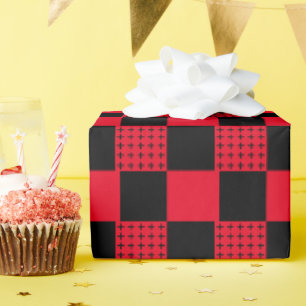 Stylish red & black buffalo plaid chequerboard wrapping paper