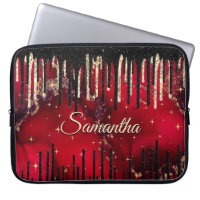 Stylish red black drippings glitter monogram
