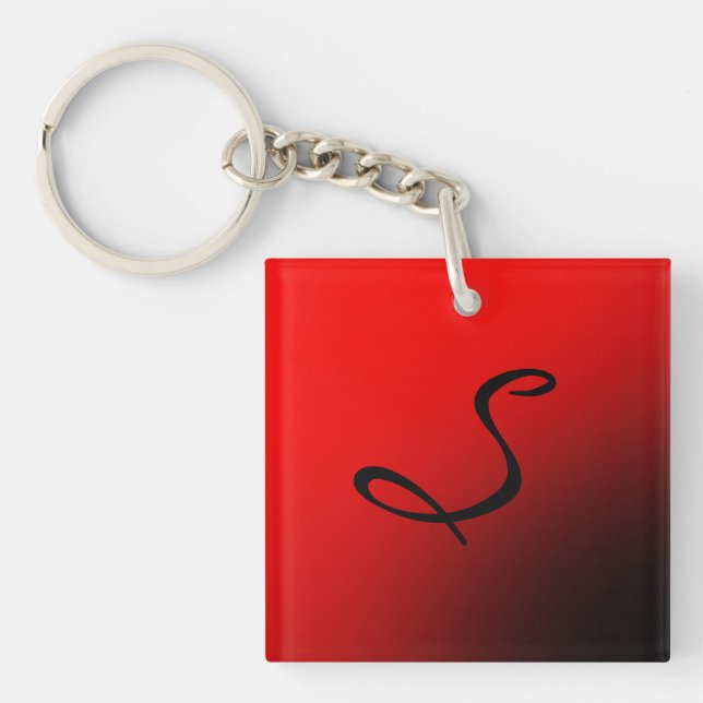 Stylish Red Black Monogram Initial Professional Keychain (Front)