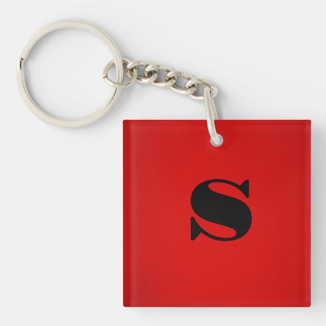 Stylish Red Black Monogram Initial Professional Keychain (Front)