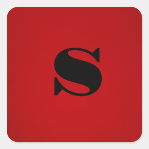 Stylish Red Black Monogram Initial Professional Square Sticker