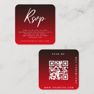 Stylish Red Black Ombre RSVP QR Code Wedding Chic Enclosure Card