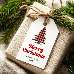 Stylish red black plaid gift tag editable file
