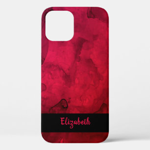 Stylish Red Black Watercolor Pattern Personalized iPhone 12 Case