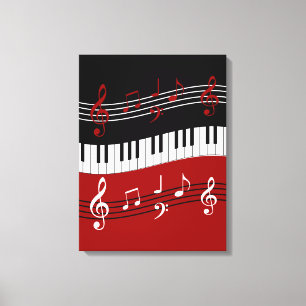 Stylish Red Black White Piano Keys and Notes Canvas Print
