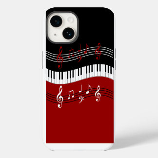 Stylish Red Black White Piano Keys and Notes iPhone 14 Case
