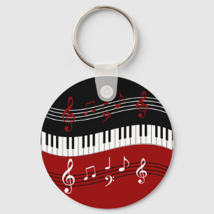 Stylish Red Black White Piano Keys and Notes Keychain