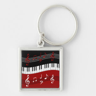 Stylish Red Black White Piano Keys and Notes Keychain