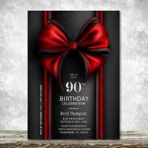 Stylish Red Bow 90th Birthday Party Invitation